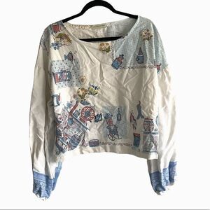 PRIM STARGAZER Hand Made Boho Blouse Patches Embroidery White Blue One Size